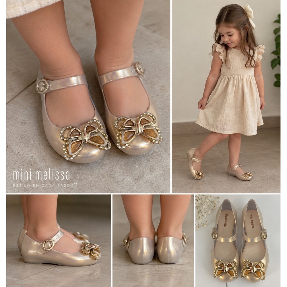 Mini Melissa Kids Ultragirl Butterfly Pearlescent Gold Jelly Flats Shoes 10 US